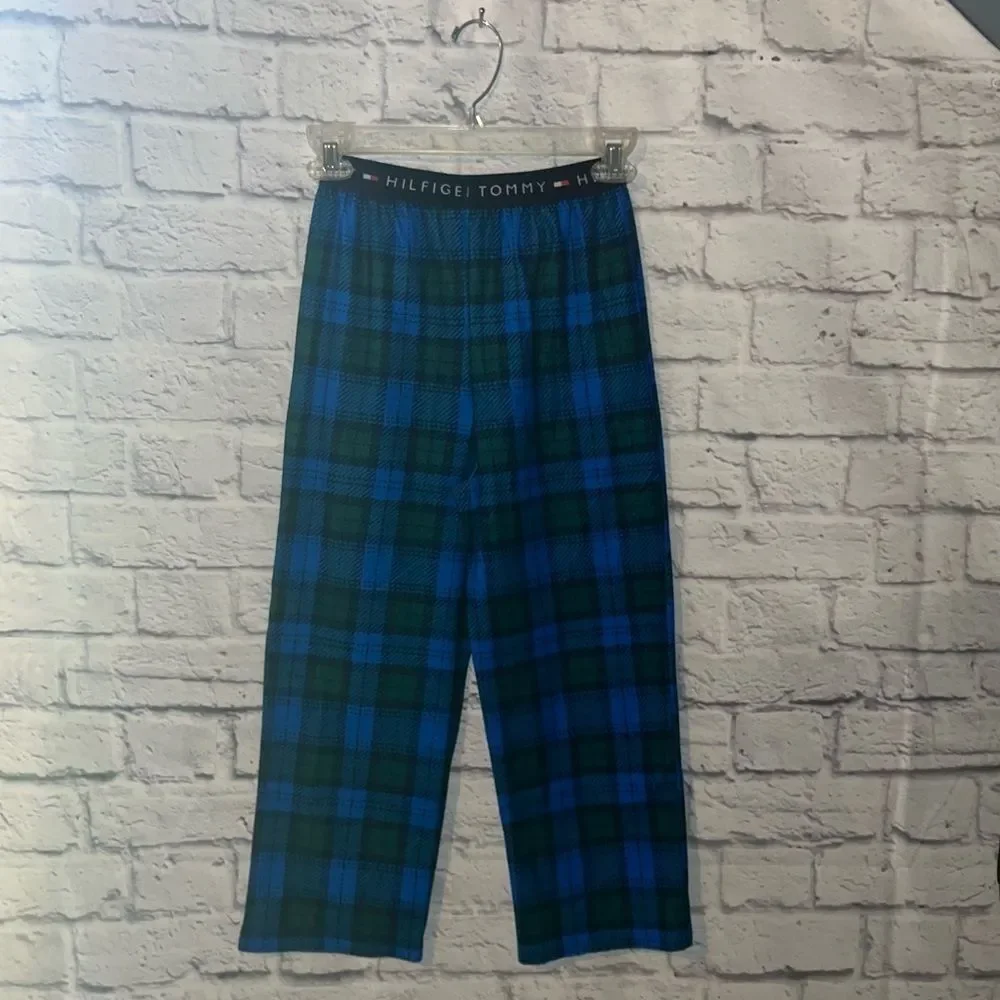 Boys youth soft Tommy Hilfiger Blue Green checkered pajama pants size  8-10